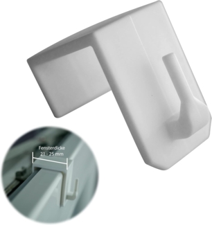 dekondo Fensterhaken Dekohaken Dekoklipp Fensterklipp Gardinenhaken Türhaken, für Gardinenstangen/Vitragestangen oder Fensterdekorationen, (10-St), Klemmbereich 15-25 mm (wählen Sie die richtige Größe für Ihr Fenster)