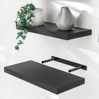 Casaria Wandregal mit Halterung, MDF, Schwarz Matt, 50x23x3,8cm