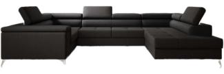 Designer Sofa Torino mit Schlaf- und Klappfunktion Stoff Schwarz Rechts