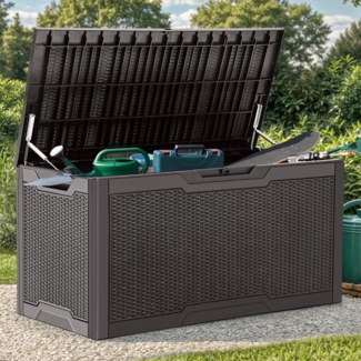 YITAHOME 380 Liter Gartenbox Wasserdicht, Abschließbarem Garten Auflagenbox, Outdoor kissenbox Wetterfest Garten Aufbewahrungsbox mit Seitengriffen für Gartengeräten Poolzubehör spielzeug, Dunkelbraun