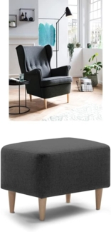 Traumnacht bequemer und moderner Ohrensessel, Polstersessel, Relaxsessel Edgar mit Holzfüßen, produziert nach deutschem Qualitätsstandard, anthrazit + passender Fußhocker, anthrazit