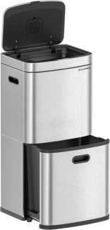 SONGMICS Mülleimer Küche, Mülltrennsystem 3 Fächer, 2x10 L und 30 L, Abfalleimer aus Stahl, platzsparend, Inneneimer, Kohlefilter, 39,5 x 29,8 x 80,2 cm, metallicsilber LTB551E50