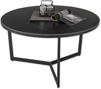 Stella Trading Couchtisch rund, Schwarz - Moderner Wohnzimmertisch mit Keramikplatte und Metallgestell - 90 x 45 x 90 cm (B/H/T)