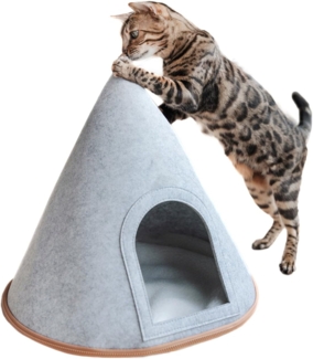 Canadian Cat Company Katzenzelt Katzenbett Cone - Katzen Tipi aus Filz, inkl. Flauschkissen, hellgrau