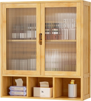 Yorbay Hängeschrank Bambus Badezimmerschrank (59x22x66 cm, Magnetverschluss & verstellbare Regale) Wandschrank mit Doppeltüren