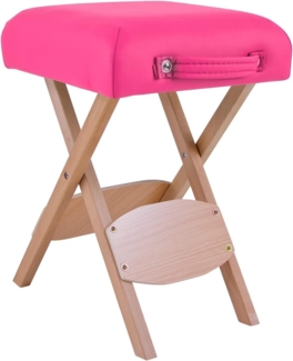 Quirumed Klapphocker aus Holz mit Sitz, rosa gepolstert, vielseitig einsetzbar, Beistelltisch, Fußstütze, Kunstleder, transportabel, bis 100 kg, 33 x 33 x 48