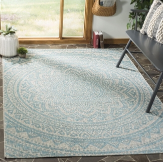 SAFAVIEH Zeitgenössische Teppich für Wohnzimmer, Esszimmer, Schlafzimmer - Courtyard Collection, Kurzer Flor, Hellgrau und Aqua, 122 X 170 cm