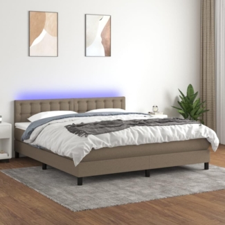 vidaXL Boxspringbett mit Matratze & LED Taupe 160x200 cm Stoff 3133489