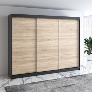 Schwebetrenschrank MERO 3-trig Schrank 200 cm Farbe: Schwarz ,sonoma