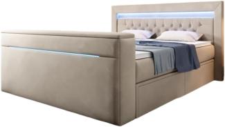 Boxspringbett Jupiter mit TV Lift, RGB und Stauraum 200x200 Beige H2 (bis 70kg)