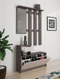 Dmora - Eingangsmöbel Sargassi, Moderner Eingang, Wandgarderobe, Multifunktions-Aufbewahrungskonsole, 100x26h190 cm, Anthrazit und Weiß