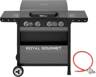 Royal Gourmet 4-Brenner Gasgrill 10 kW Grillwagen mit klappbaren Seitenablagen, Ablagekorb, Outdoor Gasgrill für Balkon, Terrasse, Garten und Camping