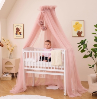 Alavya Home® Betthimmel 12 Meter Tüll Moskitonetz mit 2 Bommeln und Himmelstange (für Babybett Babywiege Kinderbett Gitterbett), 120cm lang, Babyzimmer Deko Schützt & Verzaubert Ihr Baby im Schlaf