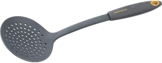 Fackelmann Abseihlöffel 28 cm SOFT, Küchenhelfer mit Funktionsteil aus Kunststoff, Schaumlöffel für beschichtete Töpfe und Pfannen (Farbe: Orange/Grau), Menge: 1 Stück