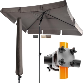 Menz Sonnenschirm Balkon - 3-IN-1 Sonnenschutz Balkon SET in Taupe, UPF 50+ Sonnenschirm rechteckig 200x125 cm + stabiler Sonnenschirmhalter Balkongeländer + Sonnenschirmhülle
