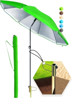 4smile Sonnenschirm Strand SunnyJoy in Grün, 3er Set - Strandschirm windfest stabil + Rasendorn Sonnenschirmhalter + Sonnenschirmhülle - Sonnenschirm mit Rasendorn, Gartenschirm mit Schirmspieß