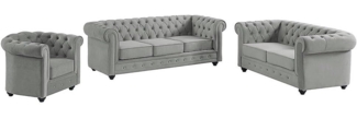 Vente-unique - Couchgarnitur 3+2+1 - Samt - Hellgrau - CHESTERFIELD
