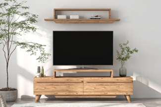 Hanah Home Stylish TV Unit with Wall Shelf, Atlantic Pine, 150 x 49 x 31 cm | 100% Melamine Coated Particle Board, 18 mm Thick | Modern Design for Living Room