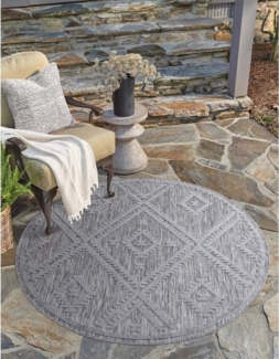 Carpet City Teppich In-& Outdoorteppich Santorini 454, 3D-Effekt, Raute-Optik, rund, Höhe: 5 mm, Wetterfest & UV-beständig für Terrasse, Balkon, Küche, Flur