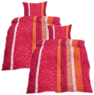 Casa Colori Bettwäsche Seersucker 135x200 cm Garnitur Bettgarnitur, Seersucker, 4 teilig, Rosa Pink gestreift mit Ranken