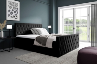 Boxspringbett Schlafzimmerbett ASHER 160x200cm in Stoff Fresh Schwarz