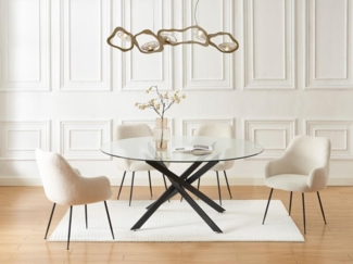 Vente-unique - Esstisch rund für 6 Personen - Sicherheitsglas & schwarzes Metall - Transparent - COSIMA