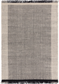 Gewebter Wollteppich | Schmutzabweisender Teppich aus Wolle | Klimaregulierender Wollteppich | Korbgeflecht-Muster | Schwarz-Weiß, 200x290 cm, 14mm Gesamthöhe | PISA Kollektion von Kadima Design