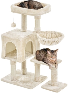 Yaheetech Kratzbaum 96,5 cm H, Katzenbaum mit großer Aussichtplattform und Fellbällchen