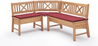 Eckbank Deborah aus Massivholz 177 x 204 x 87 Küchenbank massiv Buche lackiert/Weinrot 12147-177204-rot