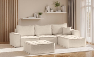 Ecksofa Modulsofa 4-teilig SANDE Stoff Raven Creme Ottomane Rechts