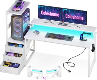 LuxusKollektion Gamingtisch Gaming Tisch LED-Beleuchtung Steckdose Schubladen Monitorständer
