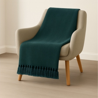 Plaid Plaid Color aus Biobaumwolle 170x210 cm in Petrol Grün, Sandiik, Made in Stuttgart