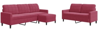vidaXL 3-tlg. Sofagarnitur mit Kissen Weinrot Samt 3278405