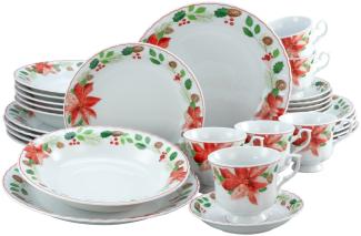 CreaTable 22416 Kombiservice Ivona Christrose für 6 Personen, Porzellan, mehrfarbig (1 Set, 30-teilig)