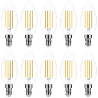 Aigostar LED-Leuchtmittel 4w LED Candle Filament Leuchtmittel klarglas E14 Sockel C35, 470 Lumen, 10 Stk, 4w, 470 Lumen, Kaltweiß, Ø3,5x9,8 cm, Klarglas, C35, E14