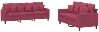 vidaXL 2-tlg. Sofagarnitur mit Kissen Weinrot Samt 3201724