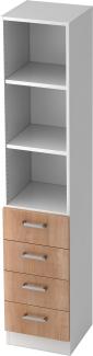 bümö office Aktenschrank Regal mit Schubladen, Büroschrank schmal aus FSC-Holz, 40cm breit in Weiß/Nussbaum - Aktenregal & Schubladenschrank mit Chromgriffen, Büro Möbel Schrank System, 7600-W-N-CE