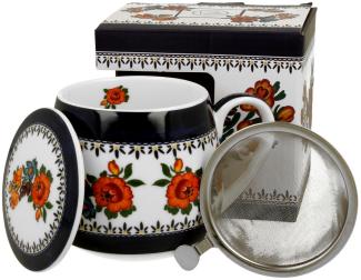 DUO ETNO 34356 Fassbecher 430 ml mit Teesieb INDIGO mit Teesieb, New Bone China Porzellan