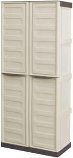 Dmora Ipno Outdoor-Garderobe, Mehrzweck-Balkongarderobe, 2-türiger Besenschrank, 100 % Made in Italy, 70 x 47 x 178 cm, Beige und Braun, gestreifte Oberfläche