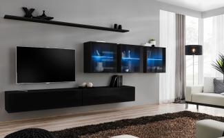 Hängende Wohnwand Switch XVII in Schwarz 340 x 150 cm 7-teilig