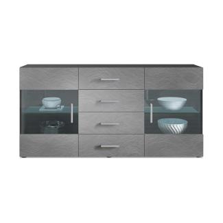 Sideboard Kommode Bari V1, Korpus in Schwarz matt / Front in Scratchy Metal (139 x 72 x 35)