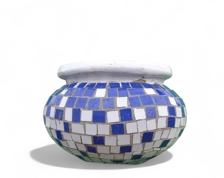 Pflanzgefäß Hortensie S – Quadratischen Mosaikdesign Blau – Höhe 30 cm – Ø 35 cm – Handgefertigt aus Beton & Keramik-Mosaik