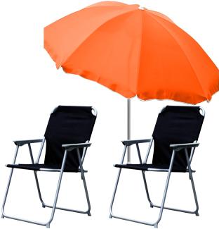 2x Campingstuhl Klappstuhl Schwarz + Sonnenschirm Ø180cm Orange