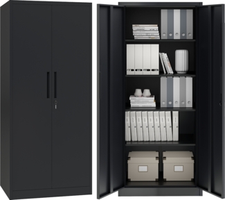 STEELSØN 'Regulus' Aktenschrank, Metall, schwarz, 165x40x80 cm, abschließbar, Metallschrank mit 4 Ablagen, geeignet als Werkzeugschrank