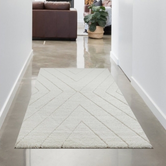 Carpetia Teppich Skandinavisch Wohnzimmerteppich Hochflor Rautenmuster weiß creme-beige, rechteckig, Höhe: 30 mm