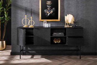 KAWOLA Sideboard LORCA Mango massiv schwarz 2 Türen 2 Schubladen 81 x 40 x 170 cm