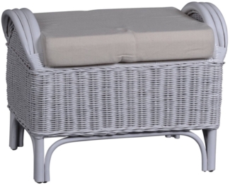 MiaMöbel Rattan Hocker 'Panama' weiß 100% Baumwolle, Massivholz, Rattan Mahagoni Landhaus