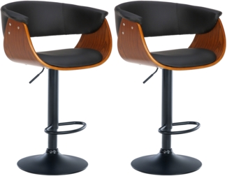 2er Set Barhocker BAKOT - Kunstleder Walnuss/schwarz 60 x 51 x 90 cm | Barstuhl Höhenverstellbar Mit Lehne Drehbar Tresenhocker Tresenstuhl Kneipenhocker