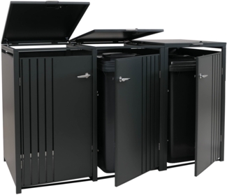 3er-Mülltonnenverkleidung HWC-O67, Mülltonnenbox mit Deckel, Metall 122x200x84cm 83kg ~ anthrazit