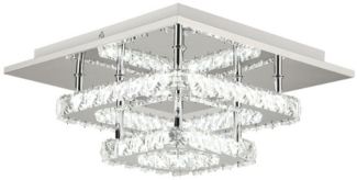 LETGOSPT LED Deckenleuchte Edelstahl Doppelschicht Kristalllampe 36W,Quadratische LED Deckenlampe, LED fest integriert, Moderne Pendelleuchte 30x30x12cm,für Esszimmer Schlafzimmer Flur